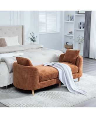 Upholstered End of Bed Bench with Armrests and Bolsters