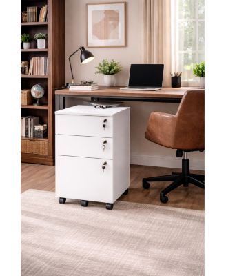 3-Drawer Rolling File Cabinet with Lock and Full-Extension Drawer