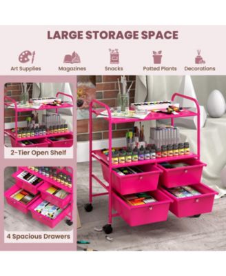 4-Drawer Rolling Storage Cart with 2-Tier Open Shelves