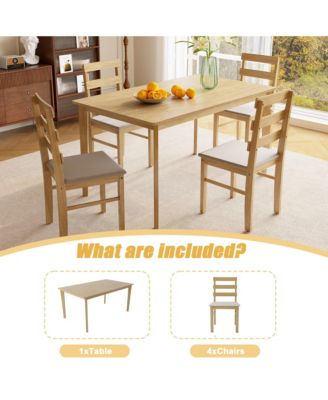 5-Piece Solid Wood Dining Set with Rectangular Table and 4 Back Chairs