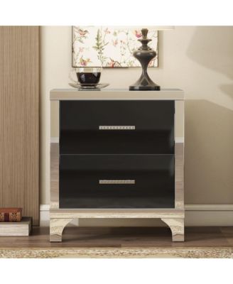 High Gloss Mirrored Nightstand with 2 Drawers and Metal Handle