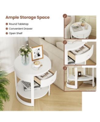 2-Tier Round End Table Mid Century Modern Nightstand