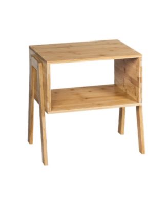 2 Pieces Bamboo Nightstand Sofa Table with Storage Shelf