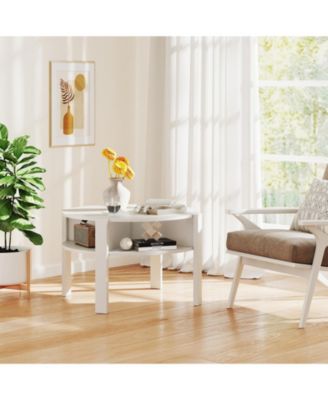 29.5" Round Coffee Table with Storage Shelves for Small Space