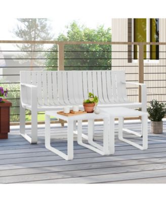 3 PCS Patio Furniture Set w/1 Loveseat and 2 Side Tables All-Weather Bistro Set