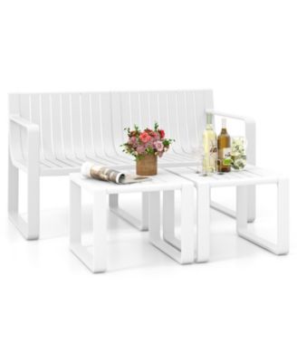 3 PCS Patio Furniture Set w/1 Loveseat and 2 Side Tables All-Weather Bistro Set
