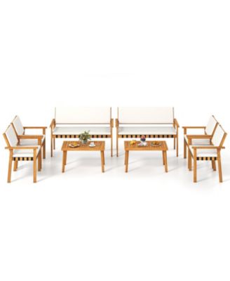 Set of 8 Wood Furniture Set w/Coffee Table Seat Back Cushions for Backyard Porch