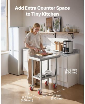 Stainless Steel Prep Table on Wheels with Adjustable Undershelf, 24 x 18 x 34 in