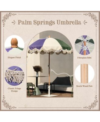 6Ft Vintage Floral Fringe Umbrella w/ Deck Holder Carry Bag Adjustable for Outdoor Balcony Deck Food Ice Cream Cart Mobile Stall