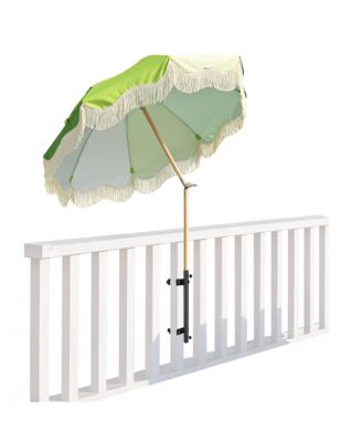 6Ft Vintage Floral Fringe Umbrella w/ Deck Holder Carry Bag Adjustable for Outdoor Balcony Deck Food Ice Cream Cart Mobile Stall