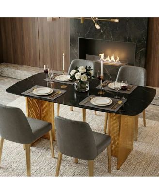 Modern Glass Dining Table with Gold Legs