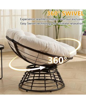 360degree(s) Rotatable Rattan Papasan Chair, Wicker Accent Lounge Seat with Soft Padded Cushion, Balcony, Living Room