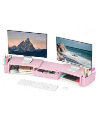 Metal Monitor Stand Riser Drawer Pen Holders Desk Organizer