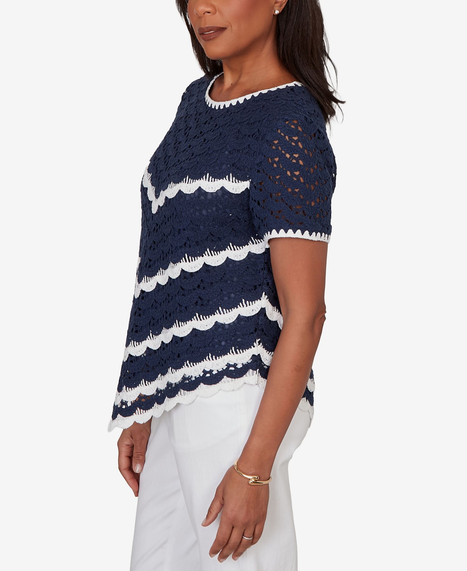 Women's Port Side Chevron Crochet Short-Sleeve T-Shirt
