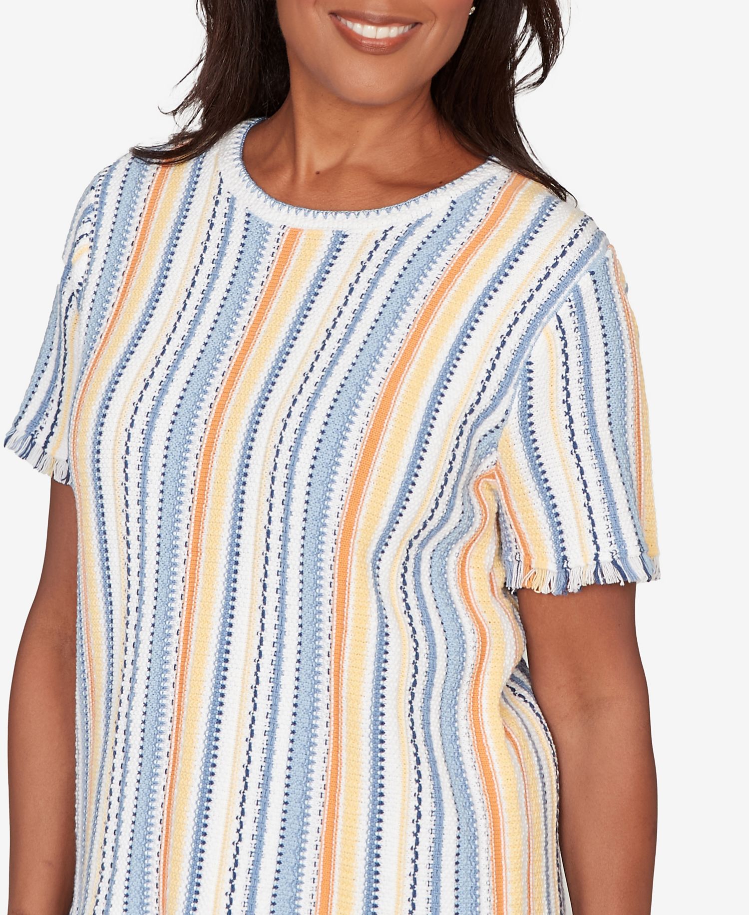 Women's Out of the Blue Textured Fringe Stripe Short-Sleeve T-Shirt