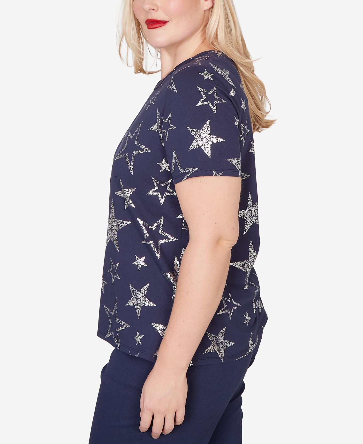 Women's Lady Liberty Sparkling Foil Stars Crewneck T-Shirt