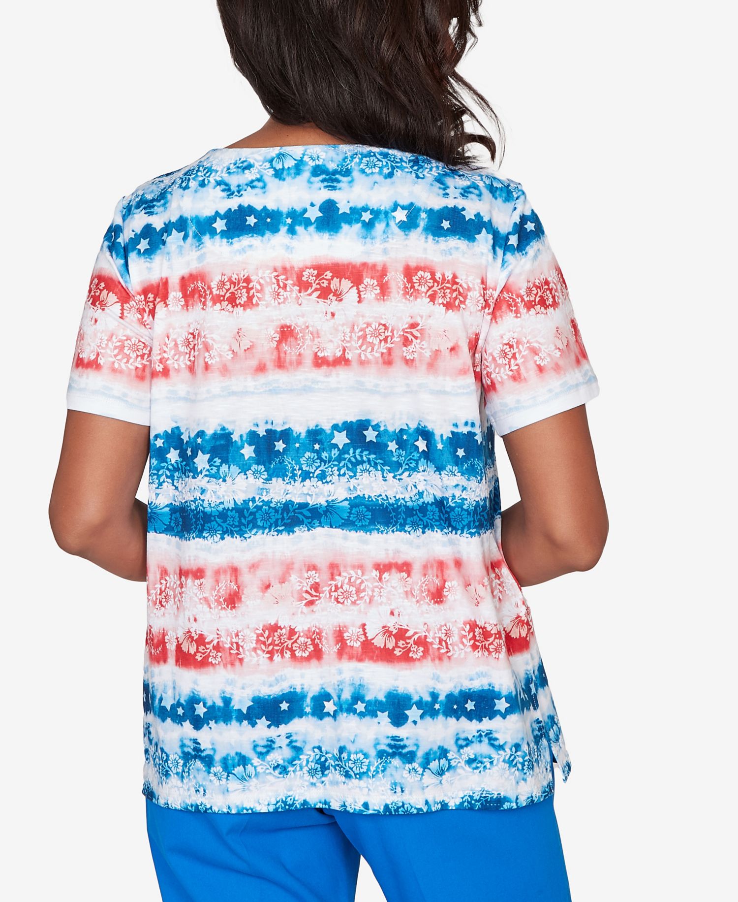 Women's Lady Liberty Americana Tie Dye Stripes Crewneck T-Shirt