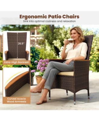 Patio Rattan Chairs Set of 2 Outdoor Wicker Dining Chairs with High Backrest