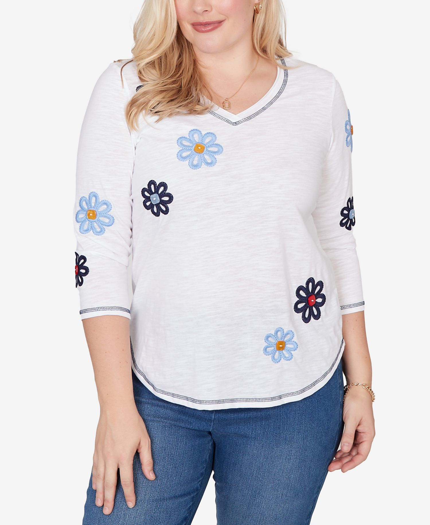 Women's Port Side Embellished Floral Button Top