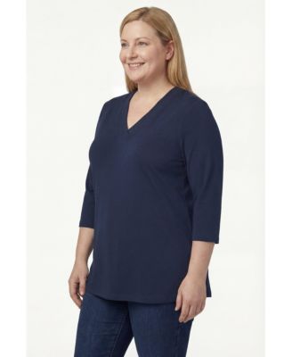 Plus Size Perfect Three-Quarter Sleeve V-Neck Tunic