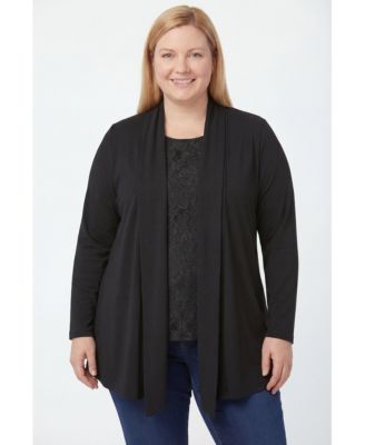 Plus Size 2-Fer Cardigan & Attached Lace Tunic