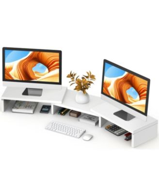 Dual Monitor Stand Riser Adjustable 3 Shelf desktop organizer