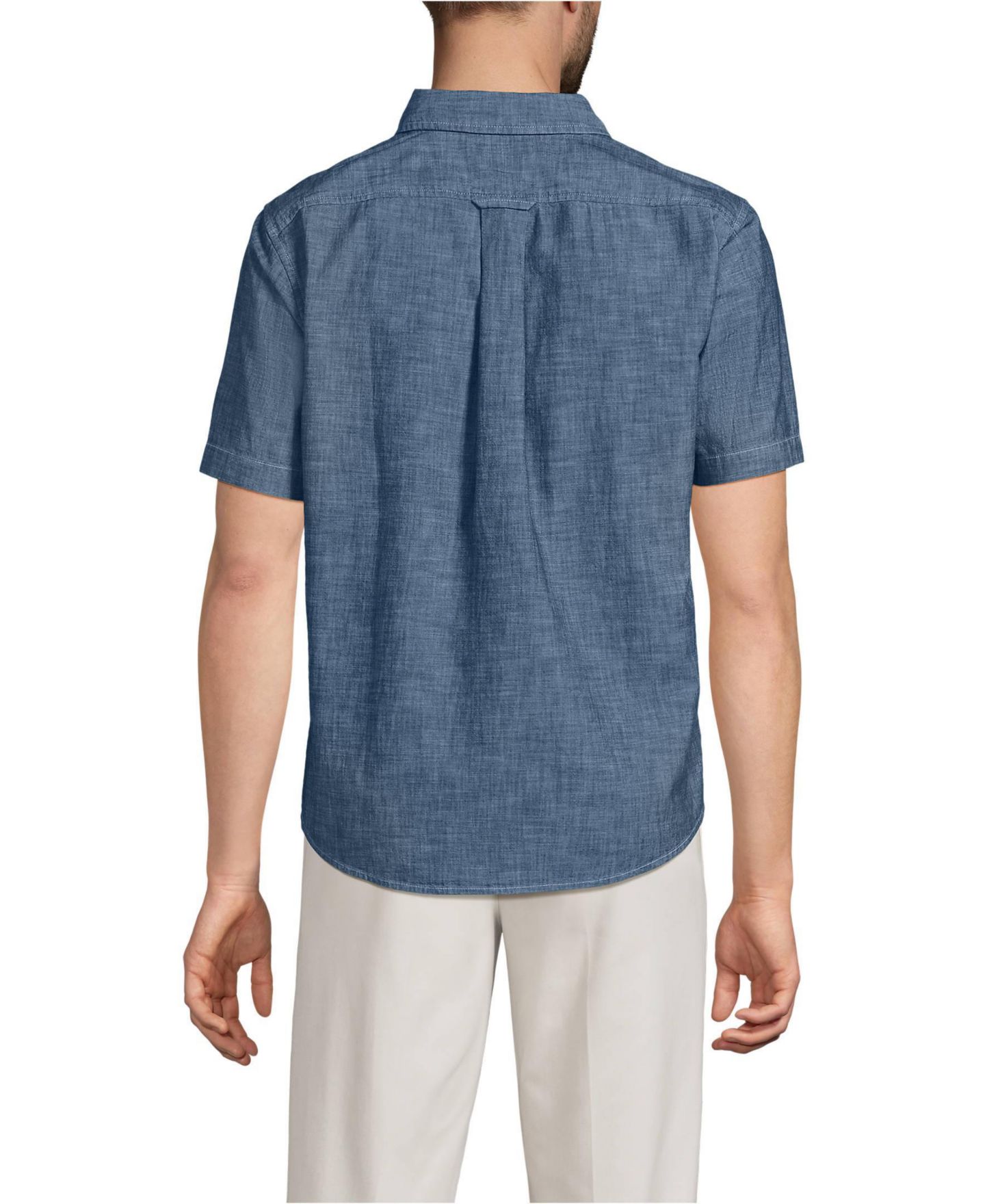 Мужская рубашка Lands' End Short Sleeve Easy Fit Chambray, цвет: Тёмная варка — фото 2