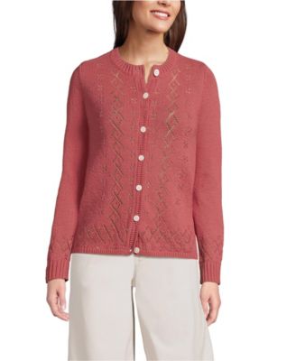 Women's Pointelle Crew Neck Cardigan Sweater