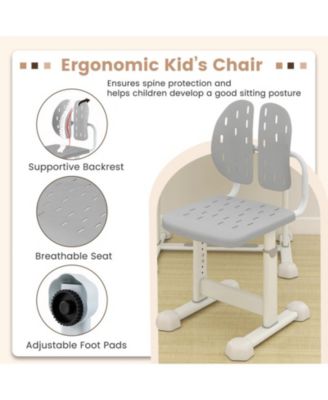 Height-Adjustable Kids Study Desk and Chair Set with Tilt Desktop
