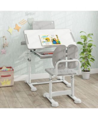Height-Adjustable Kids Study Desk and Chair Set with Tilt Desktop