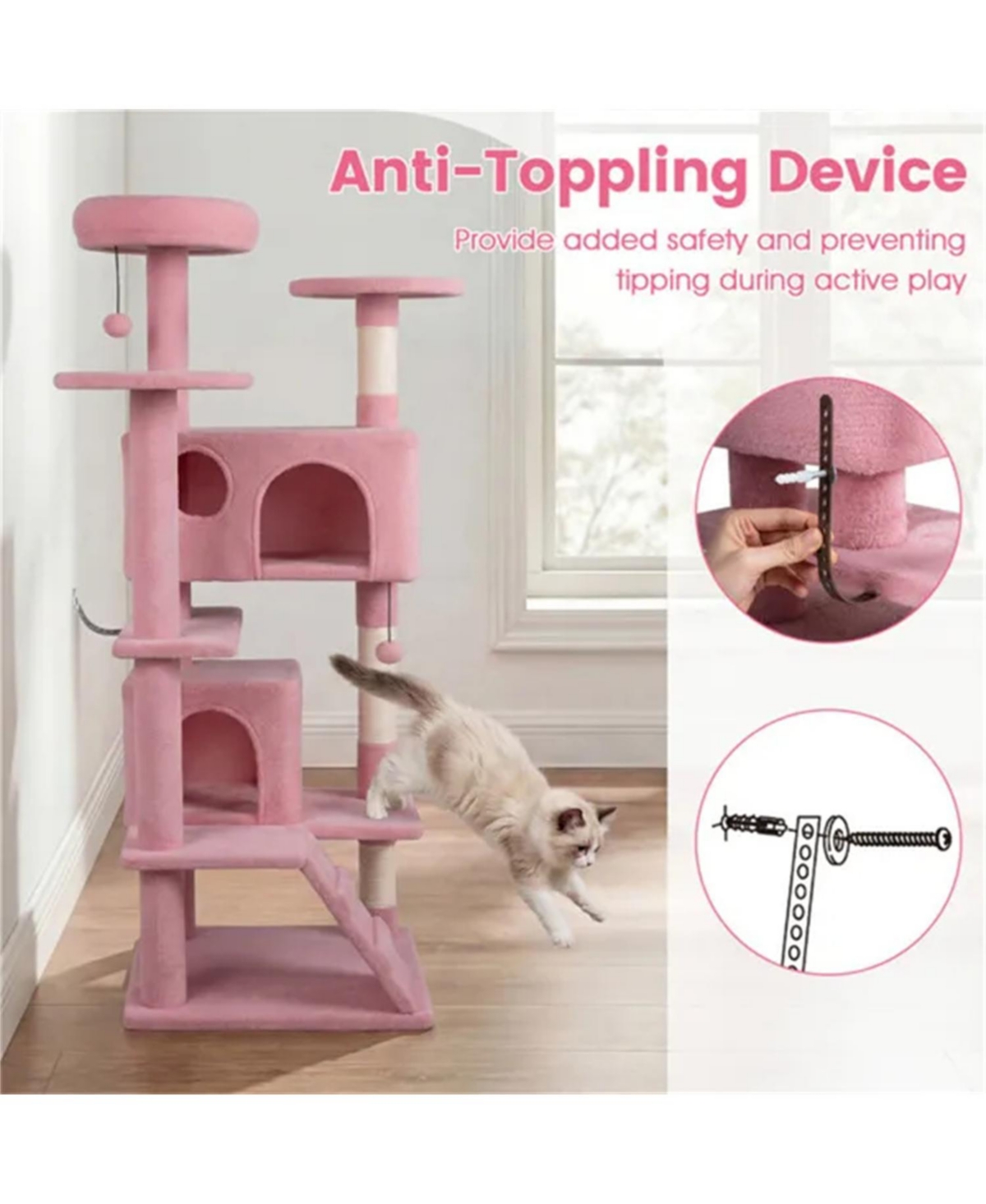 Zeus and Ruta 52 in. Tall Cat Tree Tower Perches Condos Multi Cat Playground Scratching Posts