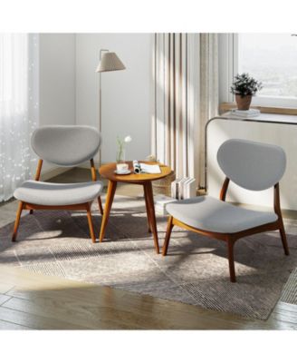 Velvet Accent Chairs Set of 2 with Round Side Table and Wood Frame