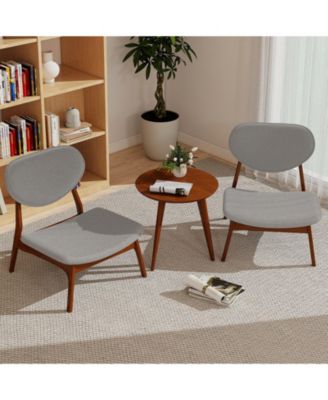 Velvet Accent Chairs Set of 2 with Round Side Table and Wood Frame