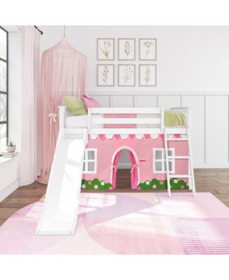 Low Loft With Easy Slide and Farmhouse Curtain