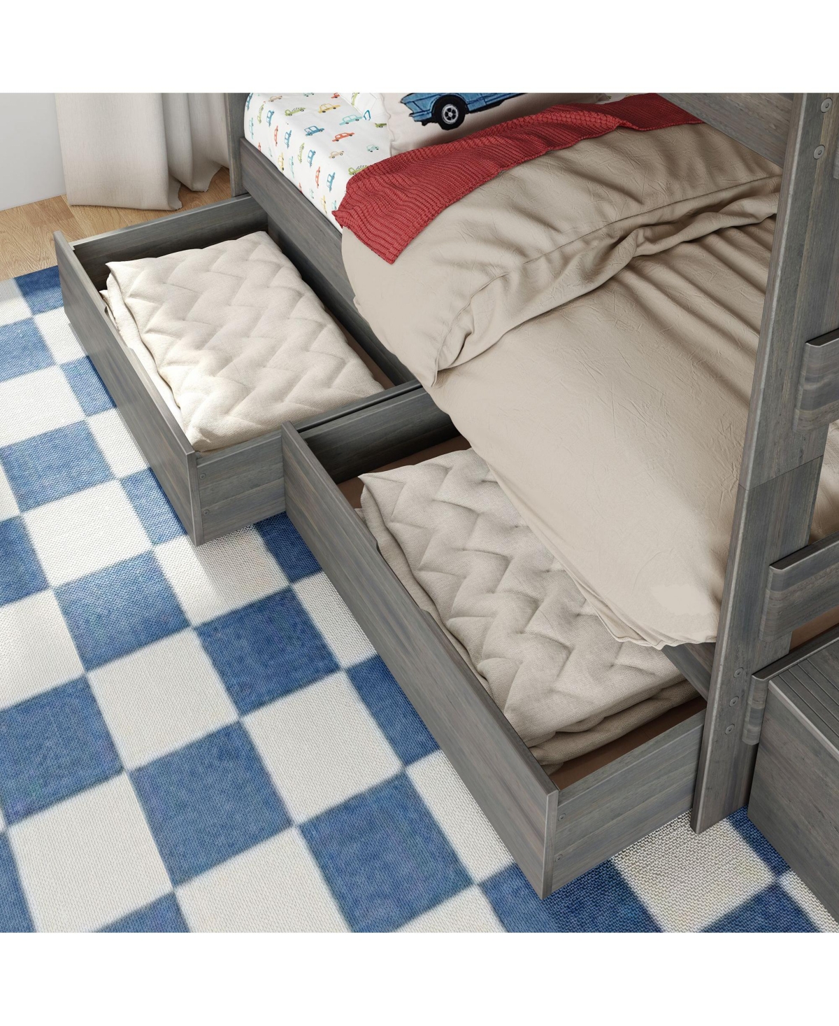 Max & Lily Modern Farmhouse Twin Over Full Bunk Bed With Staircase and Storage Drawers