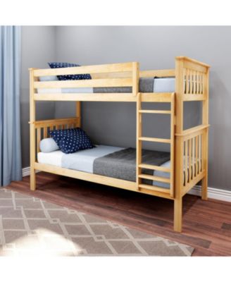 Max and Lily Twin over Twin Bunk Bed for Kids, Solid Wood Bunk Beds with Ladder, Pecan