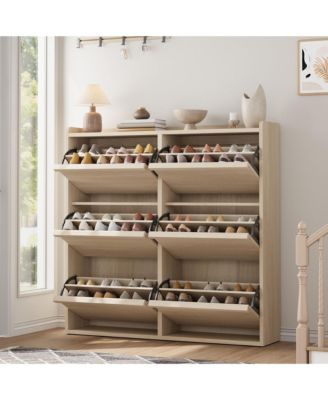 Entryway Wooden Shoe Cabinet, 6 Flip Drawers + Adjustable Shelf Organizer