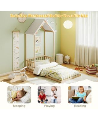 Twin Kids House Bed Frame with Safety Guardrails