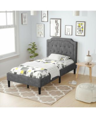 Button-Tufted Twin Platform Bed with Upholstered Headboard
