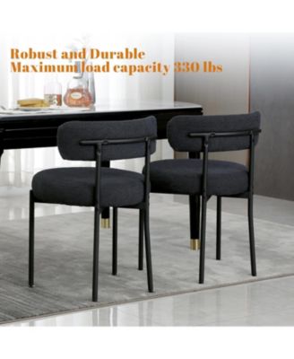 Boucle Dining Chairs Set of 2, Mid Century Modern Kitchen Chairs with Curved Backrest and Metal Legs