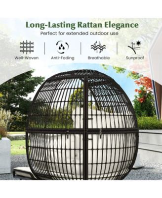 Oversized Rattan Egg Lounge Chair with Ottoman and Cushions