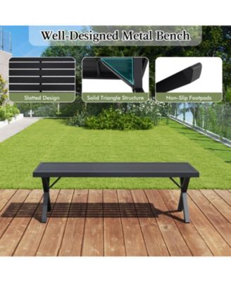 54-inch Patio Metal Bench with Slatted Seat and X-Leg Support