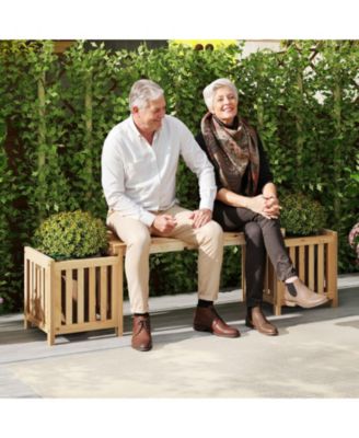 68-inch Fir Wood Patio Bench with Dual Planter Boxes