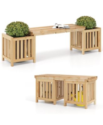 68-inch Fir Wood Patio Bench with Dual Planter Boxes