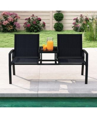 2-Person Patio Loveseat with Tempered Glass Built-in Table
