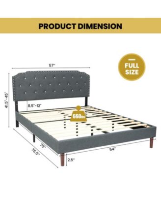 Linen Full Upholstered Bed Frame with Adjustable Diamond Tufted Headboard