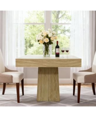 Space-Saving Square Dining Table for 4, Modern Farmhouse Style with Wooden Pedestal Base, 31.5" Table Ideal for Dining Room, Living Room