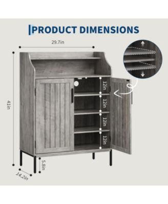 Modern Shoe Storage Cabinet with Doors, 4 Tier Organizer with Adjustable Shelves