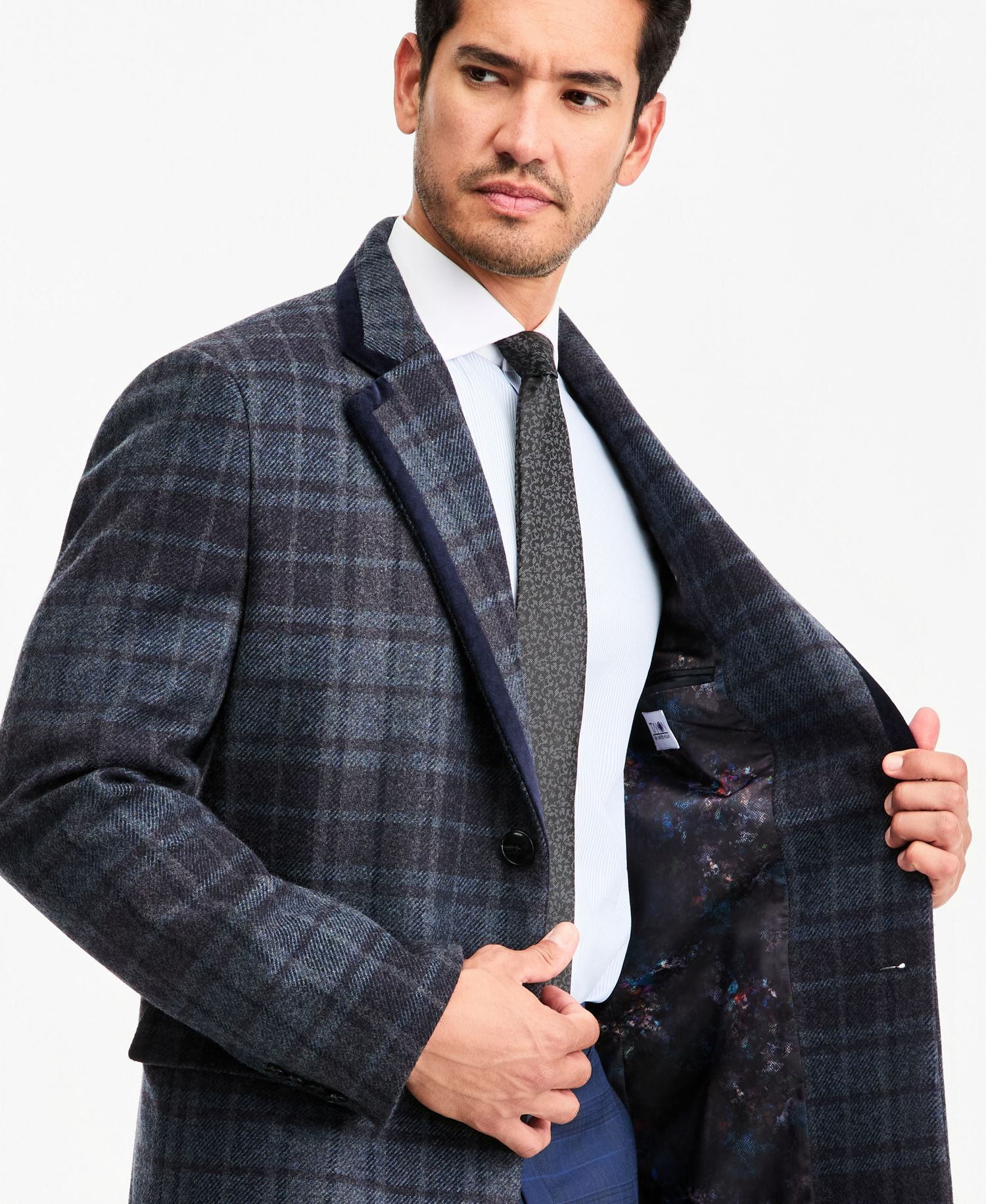 Men's Classic-Fit Blue Plaid Overcoat