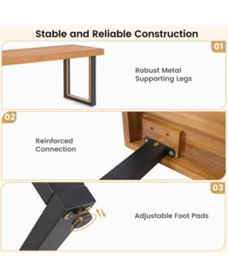 Set of 2 Acacia Wood Outdoor Dining Benches 48 Inch with Sturdy Metal Legs